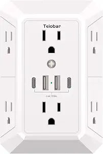 Multi Plug Wall Outlet Surge Protector with 6-Outlet & 4 USB Ports(2USB-C)