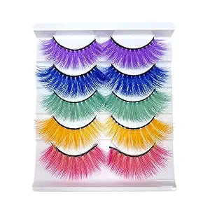 Colored False Lashes 3D Faux Mink Fake Eyelashes Fluffy, Halloween Party Makeup Tools 17-20mm 5 Pairs Colorful Pink Lashes Pack (Five colours)