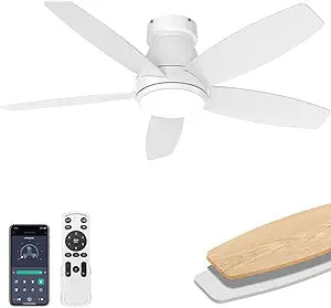 42 Inch Ceiling Fans with Lights, Quiet Reversible Fan with Remote & APP Control, 6-Speed, 3 Color Temperatures Dimmable LED, DC Motor, Low Profile Ceiling Fan for Bedroom Living Room, White