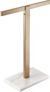 KOKOSIRI Hand Towel Holder Stand Towel Rack with Marble Base for Bathroom Kitchen Vanity Countertop, Champagne Bronze Stainless Steel 15.7'' Height THS0002-SM-CPG