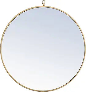Elegant Decor Rowan 28" Round Metal Frame Hooked Mirror in Brass