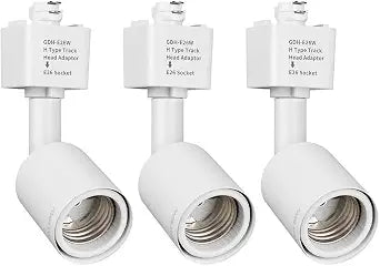 mirrea H Type Track Lighting Head to E26 Medium Screw Base Adapter Light Direction Adjustable Pack of 3 (White)