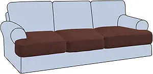 H.VERSAILTEX Stretch 3 Piece T Cushion Sofa Slipcovers Individually Sofa Cushion Covers for 3 Cushion Couch Sofa Seat Cushion Covers with Elastic Bands Featuring Thicker Jacquard Fabric, Burnt Brick