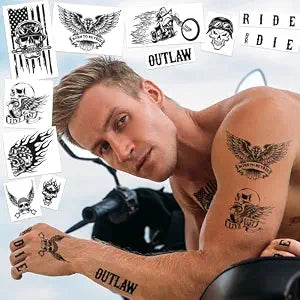 Biker Temporary Tattoos/Halloween Costume Tattoos/Cosplay Kits/Skin Safe/Removable