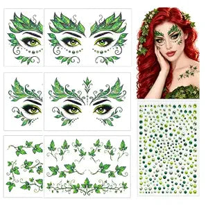 Ivy Leaf Face Tattoos, Face Gems & Vine Body Tattoos