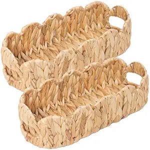 2 SAME SIZE Toilet Paper Storage Basket,Back of Toilet Storage,Boho Decor Small Scalloped Baskets for Bathroom Toilet Tank,Natural Water Hyacinth