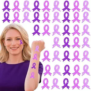 30 Sheets 240 Pcs Purple Ribbon Glitter Temporary Tattoos,Domestic Violence Awareness Stickers,Alzheimer's Pancreatic Cancer Awareness Face Body Tattoos for Men Women,Social Public Event Supplies