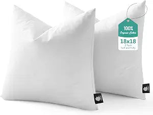 BPC Luxury Feather Down 18x18 Pillow Inserts Set of 2, Soft Fluffy Throw Pillow Inserts, 100% Organic Cotton Cover, Square Pillows for Couch, Living Room, Bed, Sofa