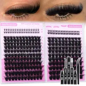 Lash Clusters Kit with Bottom Lashes Volume Eyelash Extension Kit 150D+200D Thick Eyelash Clusters Kit 8-18MM Wispy Individual Lashes with Waterproof Lash Bond&Seal D Curl Lash Extension kit