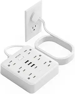 Surge Protector Power Strip, 6 Outlets, 4 USB, 15FT Flat Plug, White