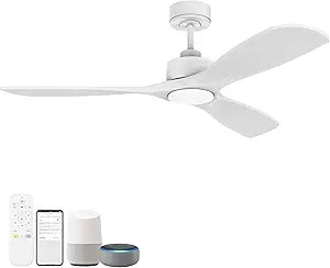 Hoenofly 52 Wood Smart Ceiling Fans with Lights Remote,Quiet DC Motor,Outdoor Indoor Ceiling Fan,Voice Control via WIFI Alexa App,Dimmable,Modern White Lighting& Ceiling Fan for Bedroom Patio Porch