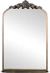 Vintage Arch Mirror with Shelf - 20.9x31.5 Inch Antique Gold Ornate Arched Wall Mirror for Bathroom Vanity Entryway