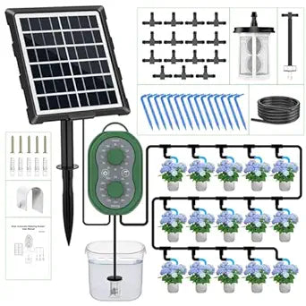 50FT Automatic Solar Drip Irrigation System, Solar Automatic Plant Waterer Kit, Supported 15 Pots, Indoor/Outdoor Irrigation Kit for Garden, Balcony & Patio Vacation Free