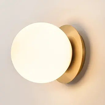 Gold Brass Globe Wall Sconce - Milk Glass Lamp - Sphere Alabaster Single Light Fixture - Mid Century Modern White Wall Mounted Sconces for Bathroom Bedroom Entryway Porch Stairway Living Room Hallway
