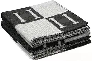 Letter H Sofa Cover Blanket Plaid Soft Warm and Comfortable air Conditioning Blanket Travel Essentials Ladies Gift Bed Sofa Sheets Quilt Size 50x70 inches. (Black)