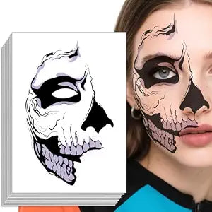 Halloween Skeleton Ghost Tattoo, Face Temporary Tattoos Face Temporary Tattoo Sticker for Women Halloween Makeup Transfer Fake Face Tattoos for Halloween Masquerade Carnival Party Photography