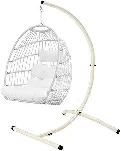 GOUTIME Hammock Chair Stand Only, Hanging Swing Egg Chair Stands Frame Holder, Heavy Duty Steel C Stand for Indoor Outdoor, Max Load 350 LBS,White