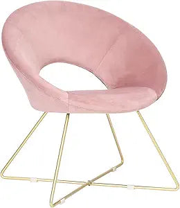 Adeco Modern Accent Velvet Upholstered Arm Metal Legs, Single Sofa Bedroom Living Room Kitchen Dining-Chairs, Pink