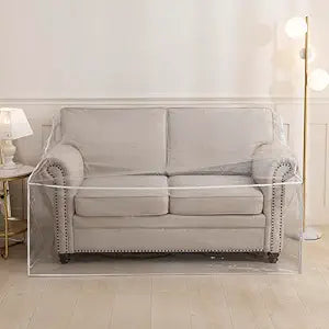STONECREST Plastic Sofa Cover - Clear Vinyl Waterproof, Pet Scratching Furniture Protector, Heavy Duty Thickness Slipcover for Storage and Moving 65" W (1 Pack, Sofa LoveSeat)
