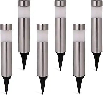 SUNWIND Solar Bollard Lights Outdoor - 6 Pack Stainless Steel Warm White LED Landscape Lights Waterproof Decorative Lighting for Backyard Lawn Patio