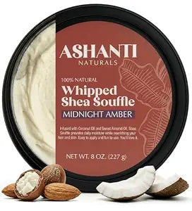 Ashanti Naturals Scented Whipped Shea Butter for Skin | African Body Butter for Women w/Coconut, Almond Oil (Midnight Amber Souffle, 8 oz)