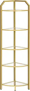 HOOBRO 5-Tier Corner Shelf Stand, Gold Corner Bookshelf, Tempered Glass Shelves, Bathroom Organizer, Corner Plant Stand, for Living Room, Study, Balcony, Home Office, Modern Style, Gold GD15CJ01