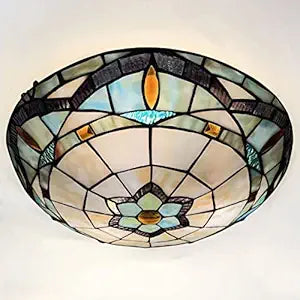 ARTZONE Tiffany Ceiling Lights, Stained Glass Ceiling Light 3-Lights 16 Inch Tiffany Flush Mount Ceiling Light Fixture for Bedroom Dining Living Room Entryway Foyer(Blue)