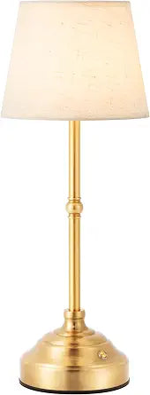 Cordless Table Lamp, Rechargeable Desk Lamp with Fabric Shade, 5400mAH Battery Operated 3 Color Stepless Dimming, Portable Touch Bedside Lamp Home Decor for Dining, Counter (Brushed Gold)