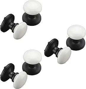 NCL White Door Knobs, 3 Pack Round Passage Door Knob, Matte Black Keyless Door Handles, Porcelain Door Levers