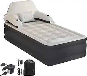 Twin Size Air Mattress Inflatable Bed with Pump and Headboard, Blow Up Mattress