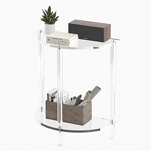 Acrylic Console Table 11.8" D x 23.6" W x 31.2" H, Half Round Console Table for Entryway, Sofa, Foyer, Hallway, Living Room, Modern, 2-Tier, Clear (Half-Moon Style