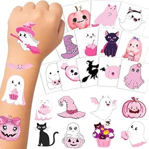 168PCS Pink Halloween Temporary Tattoos for Kids Halloween Party Favors