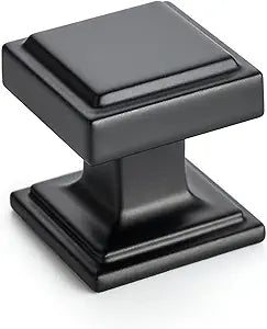 Black Cabinet Knobs - 25 Pack Square Kitchen Drawer Knobs and Pulls - Matte Black Finish