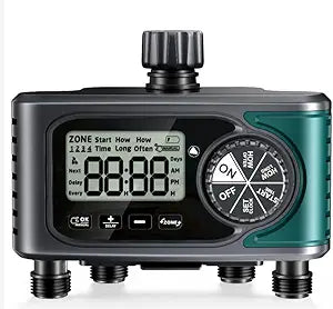 Sprinkler Timer for Outdoor Hose Faucet 4 Zone, Programmable Hose Timer with Rain Delay/Manual/Automatic Watering System, Water Timers for Garden Hose, Digital Drip Irrigation for Yard Lawn Outdoor