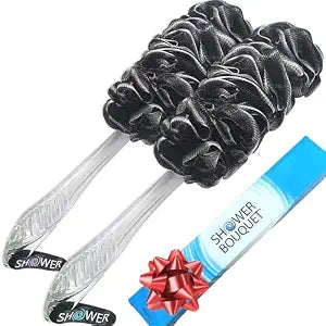 SHOWER BOUQUET Charcoal Back-Loofah-with-Handle | 2-Pack Loofa Stick Lufa