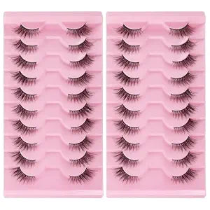 Gjinxi Half Lashes Natural Look Wispy 20 Pairs Cat Eye Lashes 3D Fluffy Faux Mink Lashes 15MM False Eyelashes Look Like Extensions Curly Soft Fake Lashes Pack