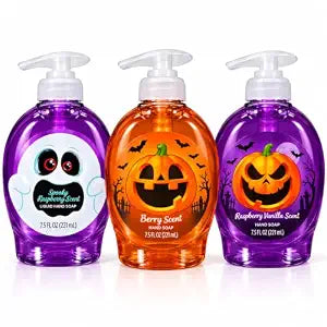 Halloween Hand Soap, 3 Pack, Limited Edition Hand Wash, Jack-O-Lantern and Ghost Seasonal Packaging, Raspberry, Vanilla and Berry Fall Scents, Pump Bottles, 7.5 oz. Each