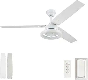 Prominence Home Octavia, 52 Inch Industrial Style LED Ceiling Fan with Light, Remote Control, Dual Mounting Options, 5 Dual Finish Blades, Reversible Motor - 51481-01 (White)