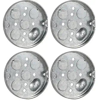 Four 4" Ceiling Electrical Box Galvanized Steel, 1/2 in Deep, 4 Pack