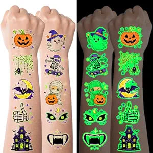 JCFIRE 96 Spooky Glow Temporary Tattoos for Kids, Halloween Party Favors