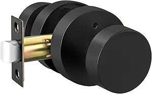 Haidms Black Door Knobs Interior, Heavy Duty Zinc-Alloy Privacy Door Knob, Matte Black Interior Door Knobs for Bedroom & Bathroom, Round Ball Design with Emergency Unlock(1 Pack)