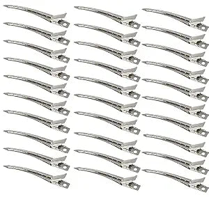 30 Packs Hair Clips, Duck Bill Clips, Hair Coloring, Hair Clips & Barrettes, 3.5 Inches Rustproof Metal Alligator Curl Clips with Holes for Hair Styling, Silver