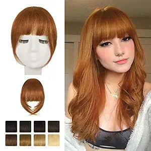 BARSDAR Medium Auburn Real Human Hair Clip in French Bangs Fringe Hairpiece