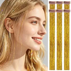 Celinabella Copper Gold Clip-in Hair Tinsel 6PCS 23" Heat Resistant Boho
