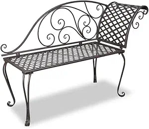 Outdoor Patio Chaise Lounge, Outdoor Patio Garden Bench, Metal Outdoor Yard Bench Park Bench Patio Furniture for Porch, Park, Yard, 50.4" Steel Antique Brown