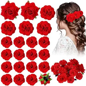 BBTO 21 Pcs Flower Hair Clips for Women Wedding, Red