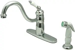 Kingston Brass KB1571PL+ Victorian Mono Deck Mount Kitchen Faucet with PL Handle and ABS Sprayer, 9-1/8", Polished Chrome Finish