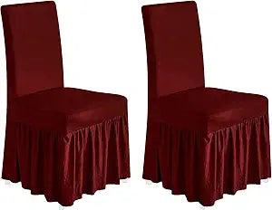 molasofa Chair Covers for Dining Room Set of 2 Stretch Chair Slipcovers with Skirt for Kitchen Seat Protectors Wedding Banquet Decor Kids Pets Spandex Fabric Washable (2pcs, Burgundy)