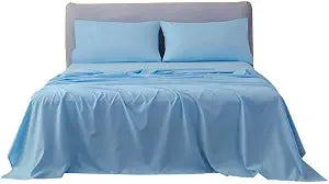 Angel Bedding Bed Sheet Set - Brushed Microfiber 1800 Bedding - (Deep Pocket Fits Upto 15 Inch) - Wrinkle, Fade, Stain Resistant - 4 Piece (Cal King, Solid Light Blue)