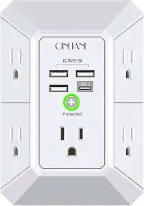 Wall Charger, Surge Protector, QINLIANF 5 Outlet Extender with 4 USB Ports